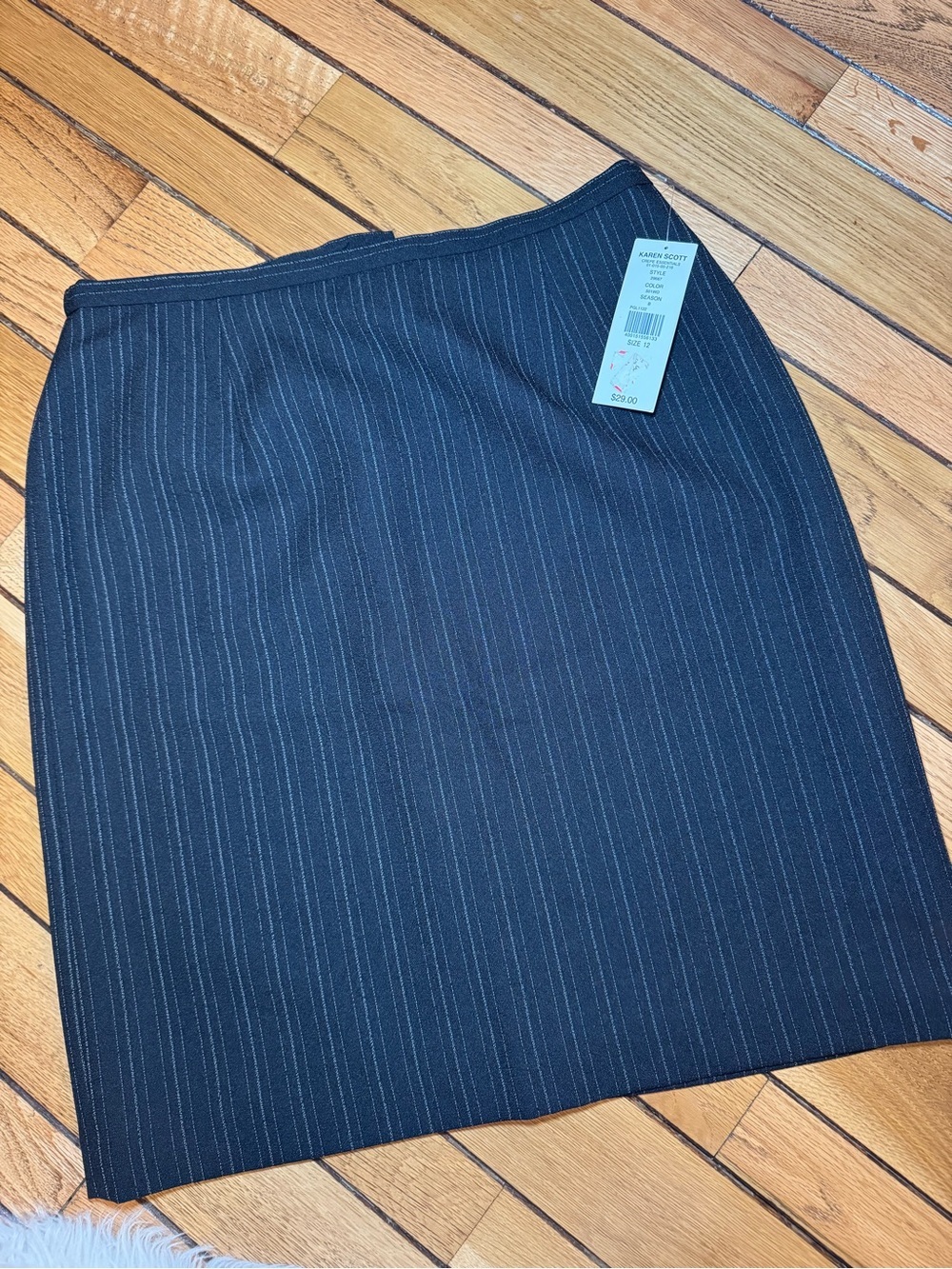 Karen Scott Navy Pinstripe Pencil Skirt